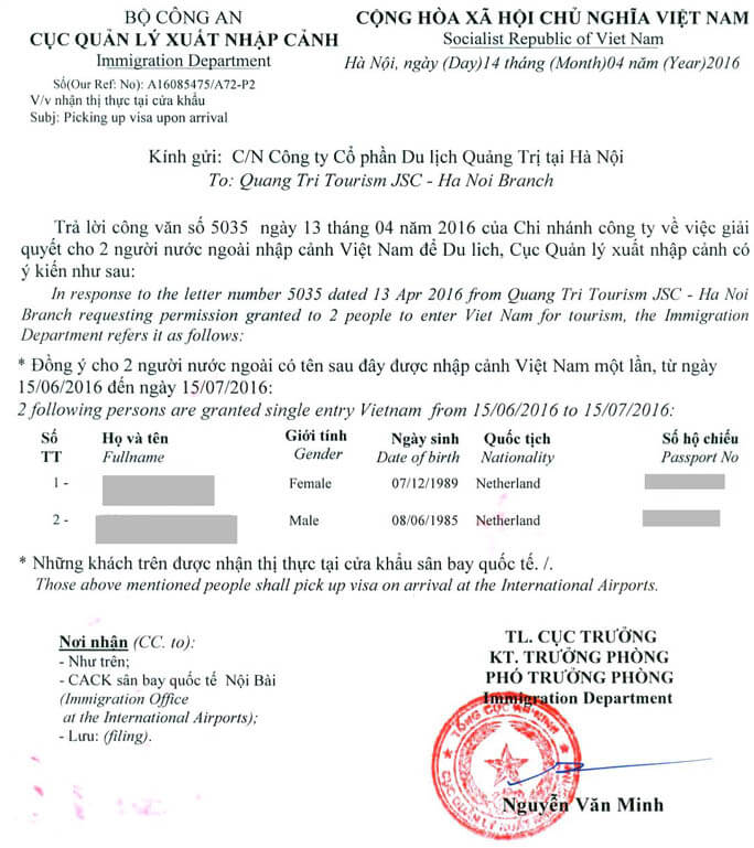 Vietnam visa approval letter for israel